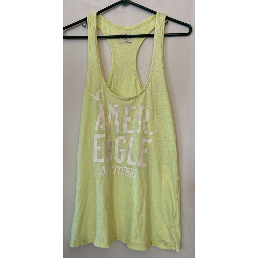 American eagle outfitters women neon yellow logo Spell Out Racer back Tank top M